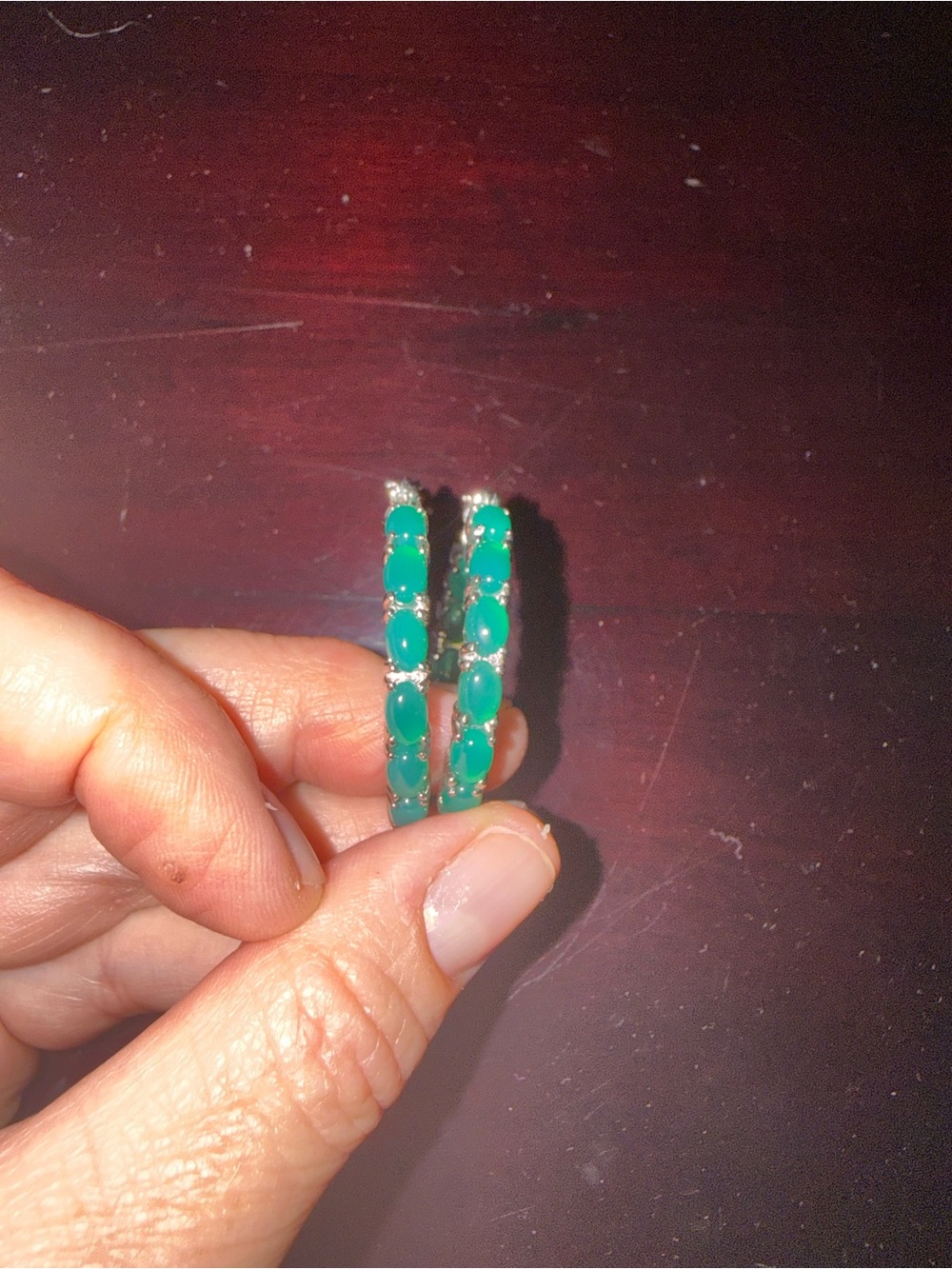 Green Onyx Hoop Earrings - Women Jewelry